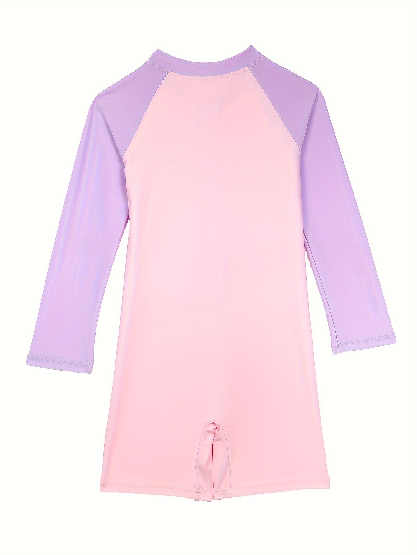 Comfy Stretchy Splicing Long Sleeve Half Zip Swimwear For Girls