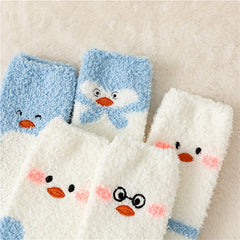 5 Pairs Cute Duck Print Comfy & Fuzzy Socks Women's Stockings