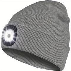USB Rechargeable LED Beanie Hat - Hands-Free Winter Knitted Night Light Cap