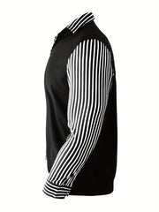 Men's Button Stripe Long Sleeve Shirt For Winter Fall