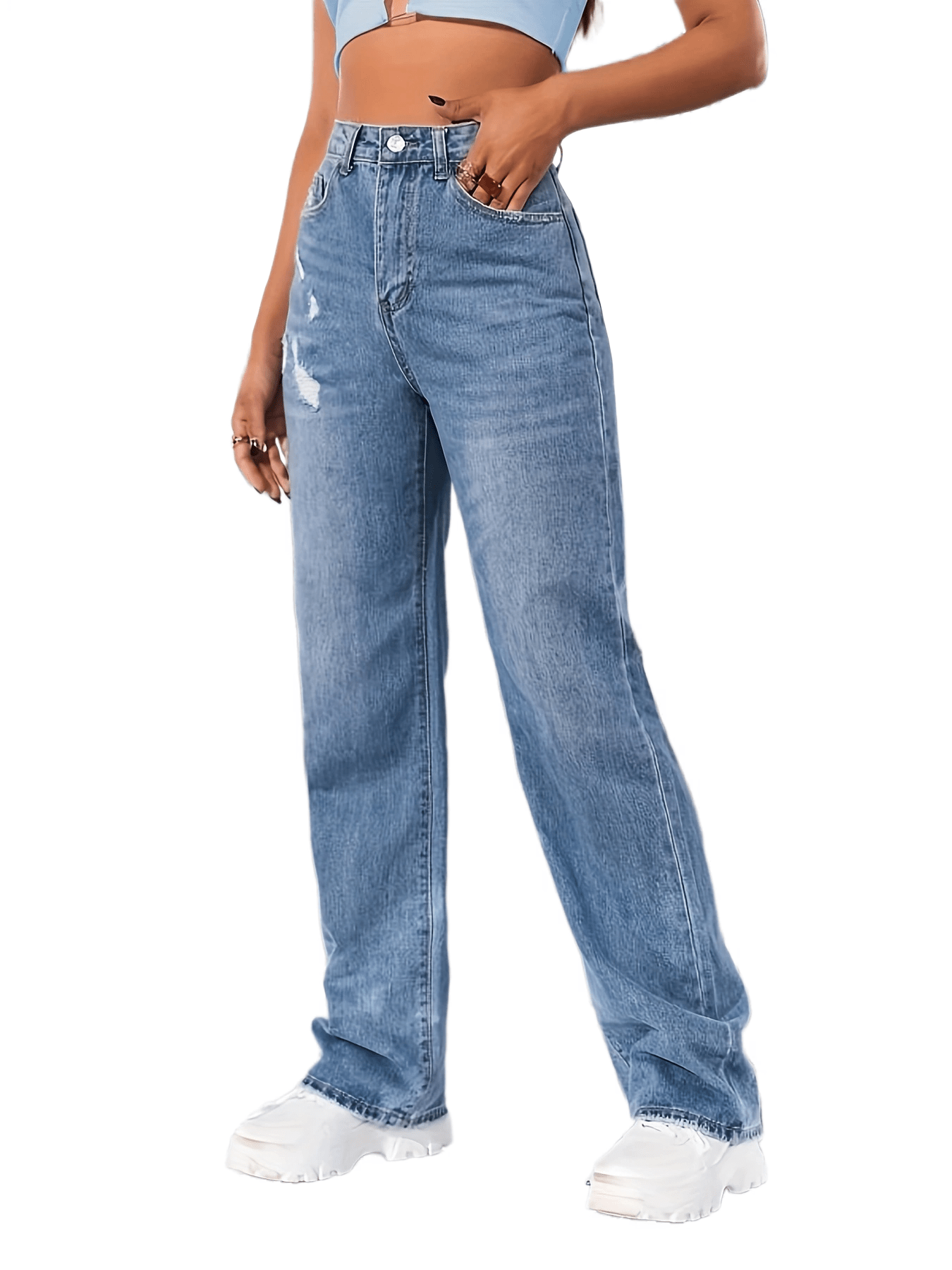 High Waist Loose Fit Straight Jeans