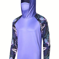 Men's UPF 50 Sun Protection Hoodie with Mask Plant Pattern