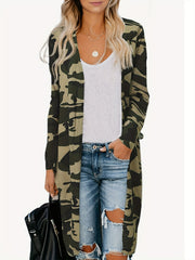 Casual Camo Print Cardigan Long Sleeve Open Front