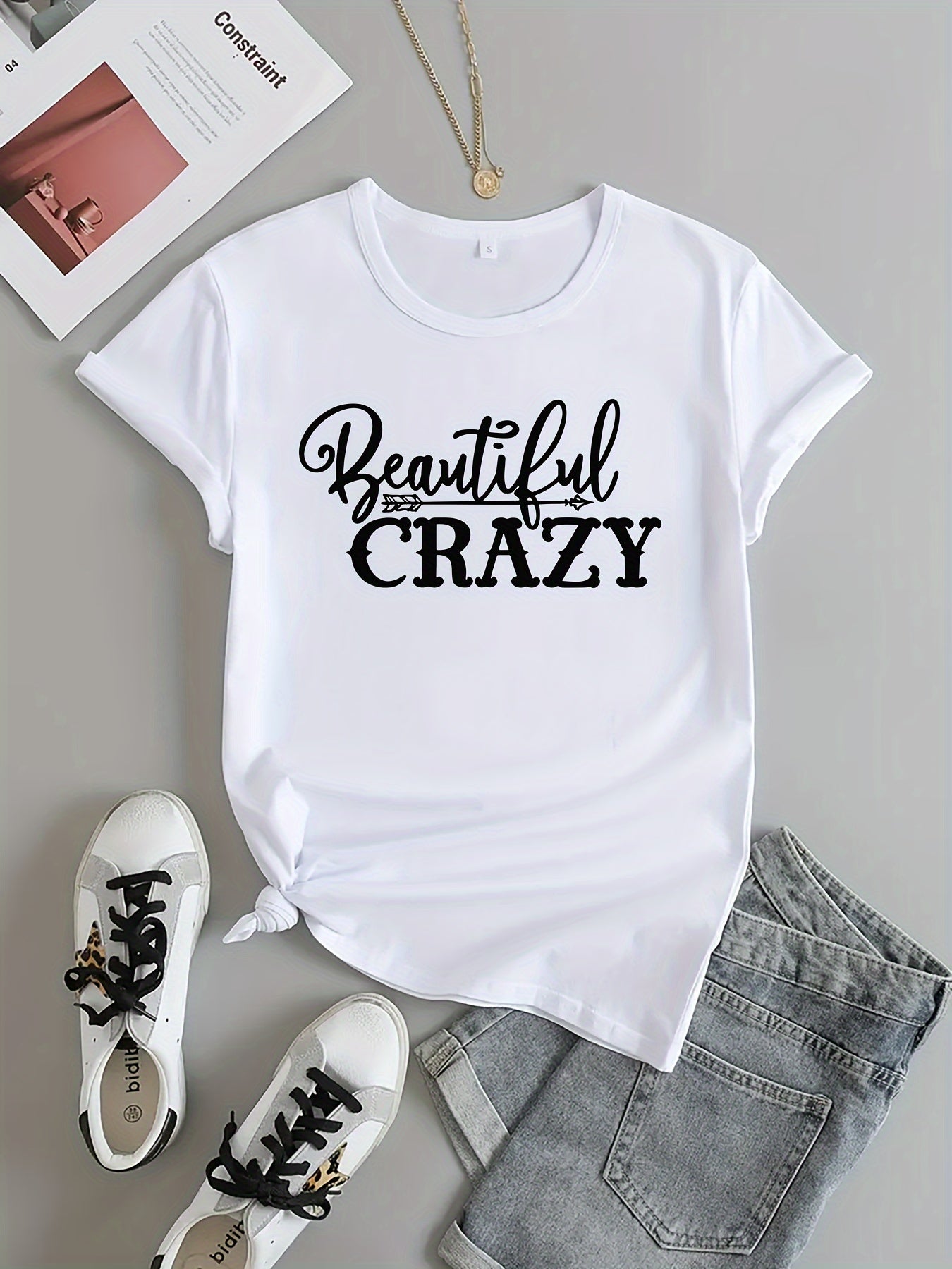 Letter Graphic Sports Round Neck T shirt Short Sleejson