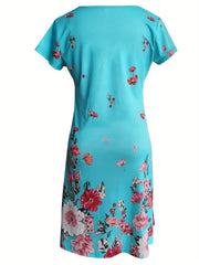 Floral Print V Neck Casual Dress Short Sleeve Summer Spring Women's Clothing
