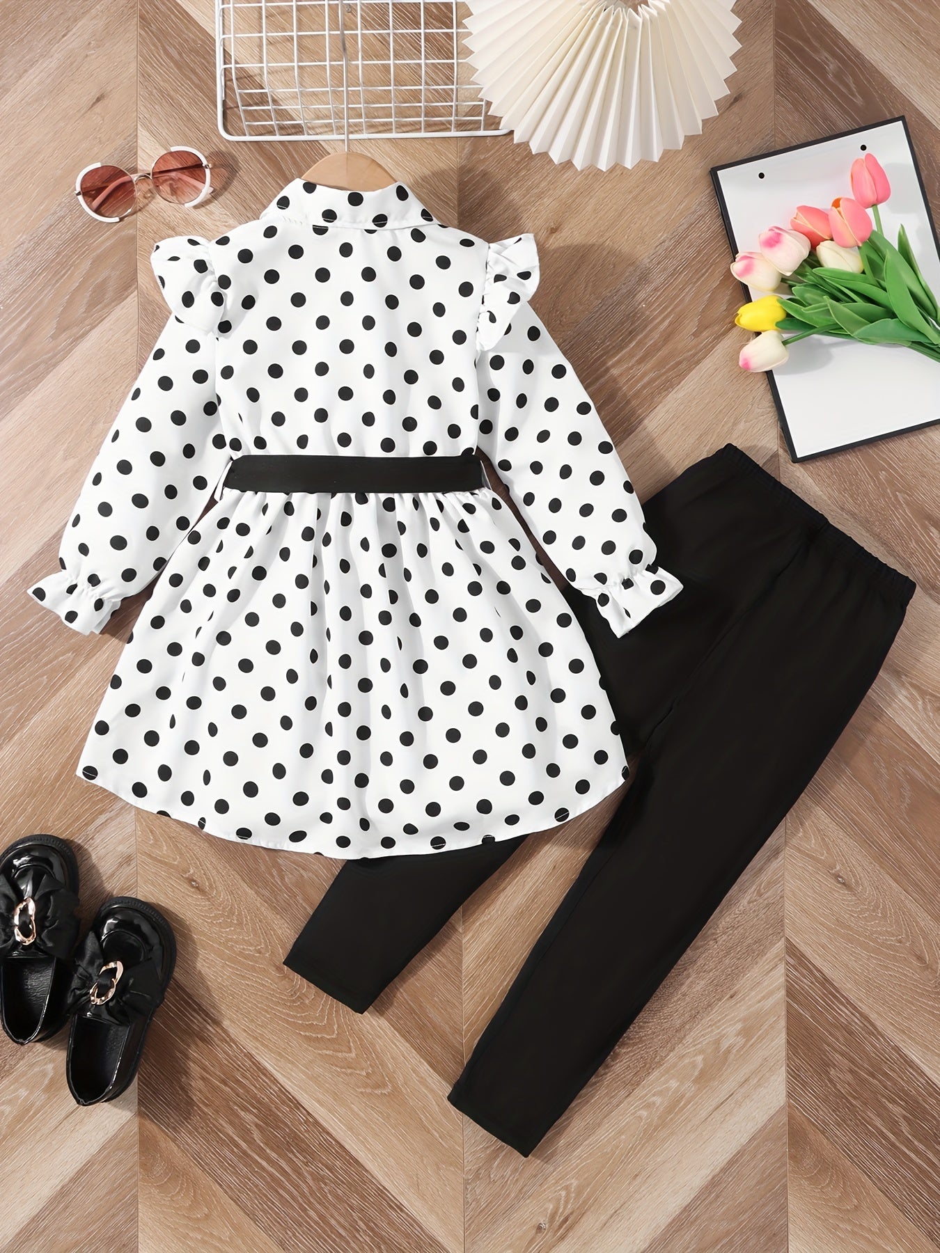 Girl's 2pcs Shirt & Pants Set Ruffle Decor Outfit For Spring Fall