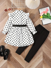 Girl's 2pcs Shirt & Pants Set Ruffle Decor Outfit For Spring Fall