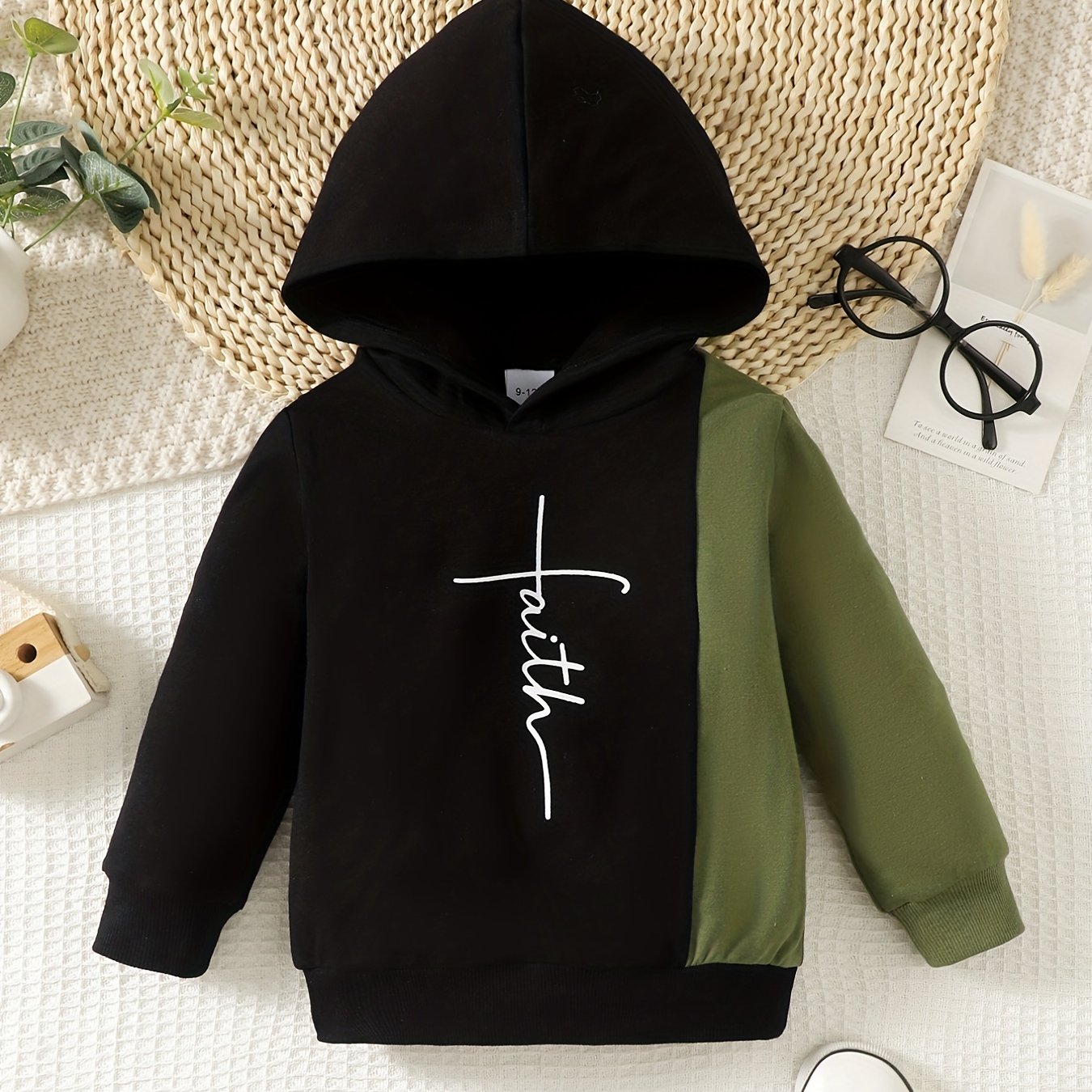Baby Boys Letter Print Hooded Sweatshirt for Spring/Autumn