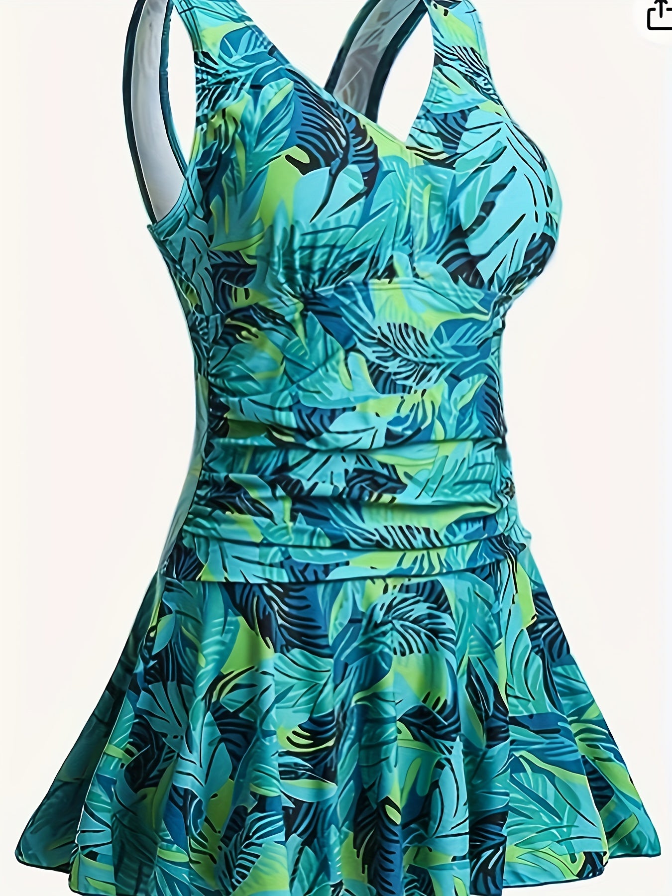 Boho Swimwear Dress Women's Plus Tropical Print V Neck One Piece Swims