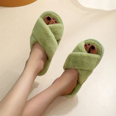 Women's Cross Strap Plush Indoor Slippers