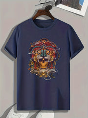 Lion Skull Print Men's Graphic T shirt Casual Tee