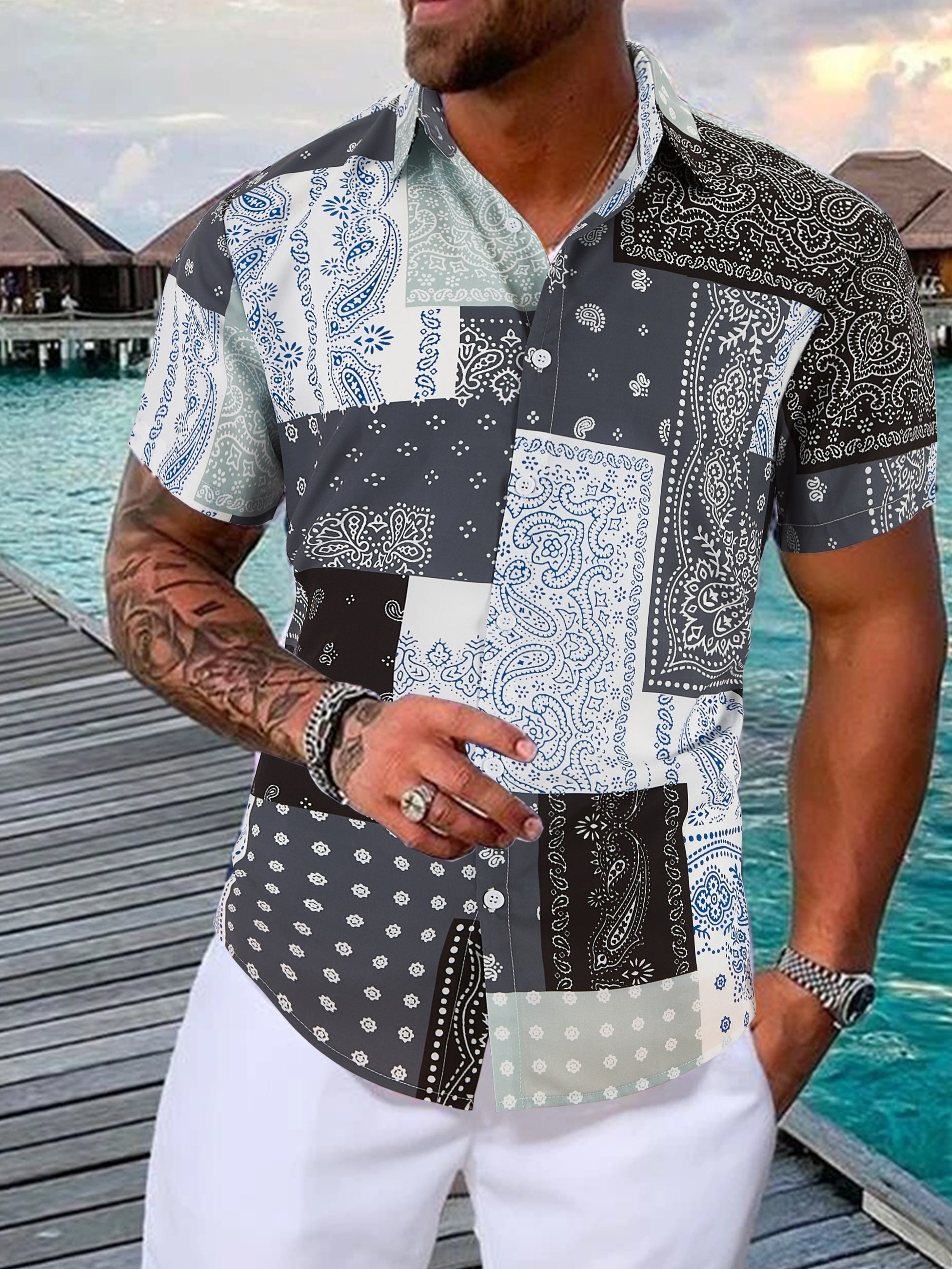 Men's Paisley Pattern Short Sleeve Shirt