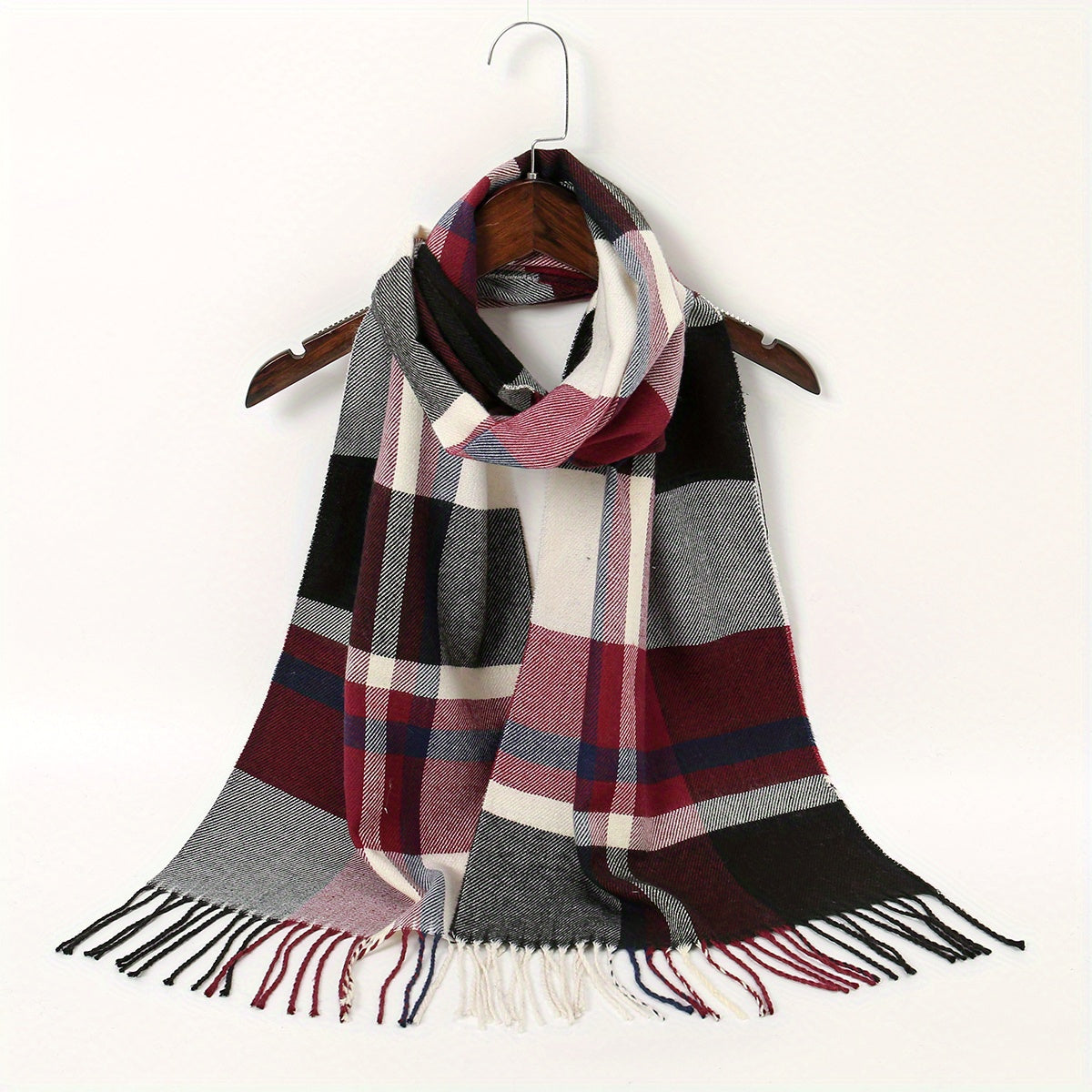 Men's Casual Geometric Plaid Tassel Scarf
