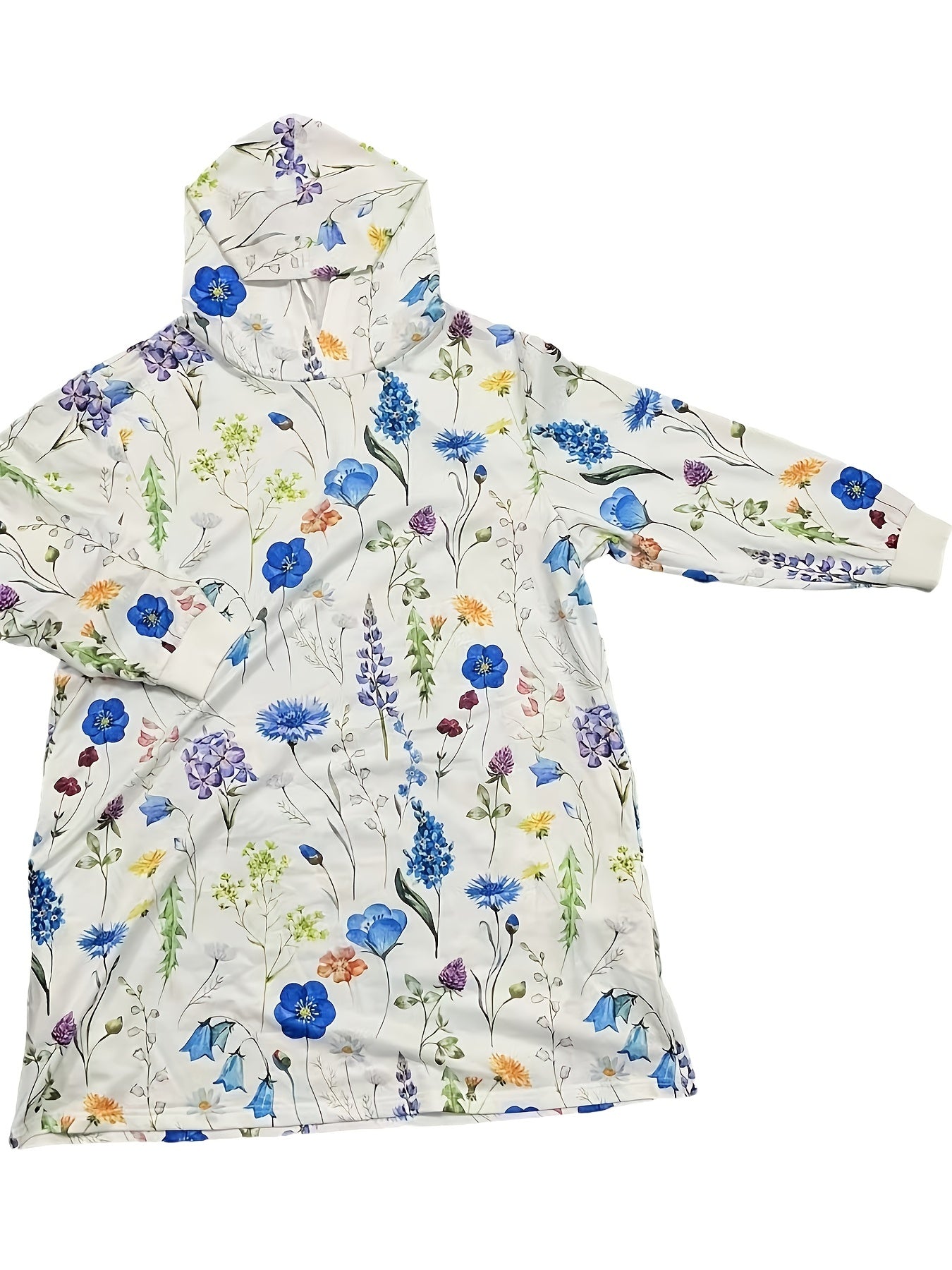 Women's Floral Print Long Sleeve Hooded Sweatshirt Dress