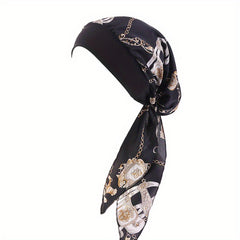 Flower Chain Print Bonnet Long Hair Lace Up Head Scarf Boho Elastic Silk Bonnet