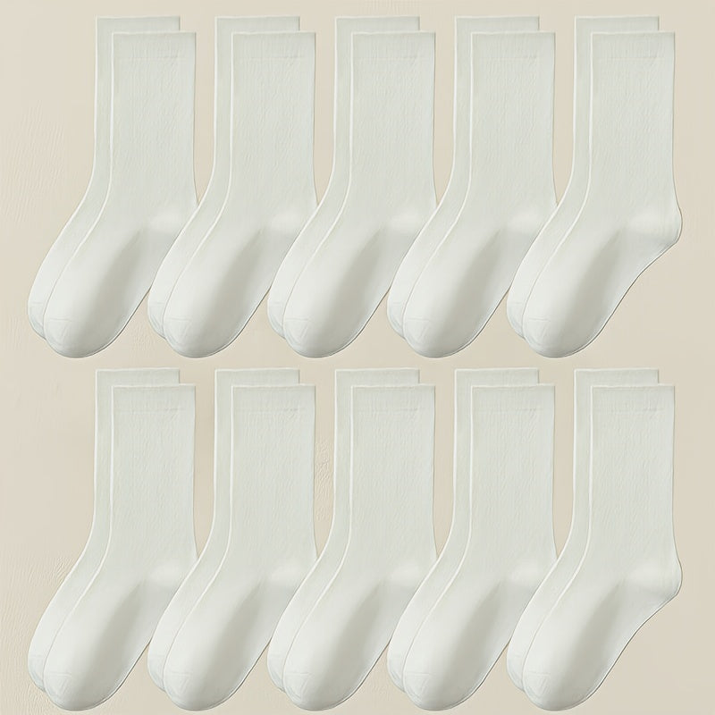 10 Pairs Women's Solid Socks, Comfy & Breathable All Match Stockings