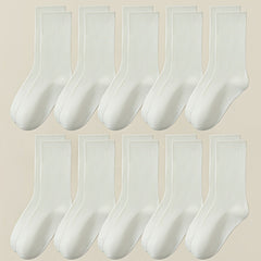 10 Pairs Women's Solid Socks, Comfy & Breathable All Match Stockings