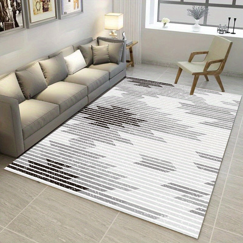Geometric Area Rug TPR Backing Low Pile Carpet Washable