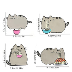 Cute Gray Cat Eating Noodle Brooch