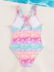 Girl's Floral Print Tankini Onesie Swimsuit for Summer Beach Vacation