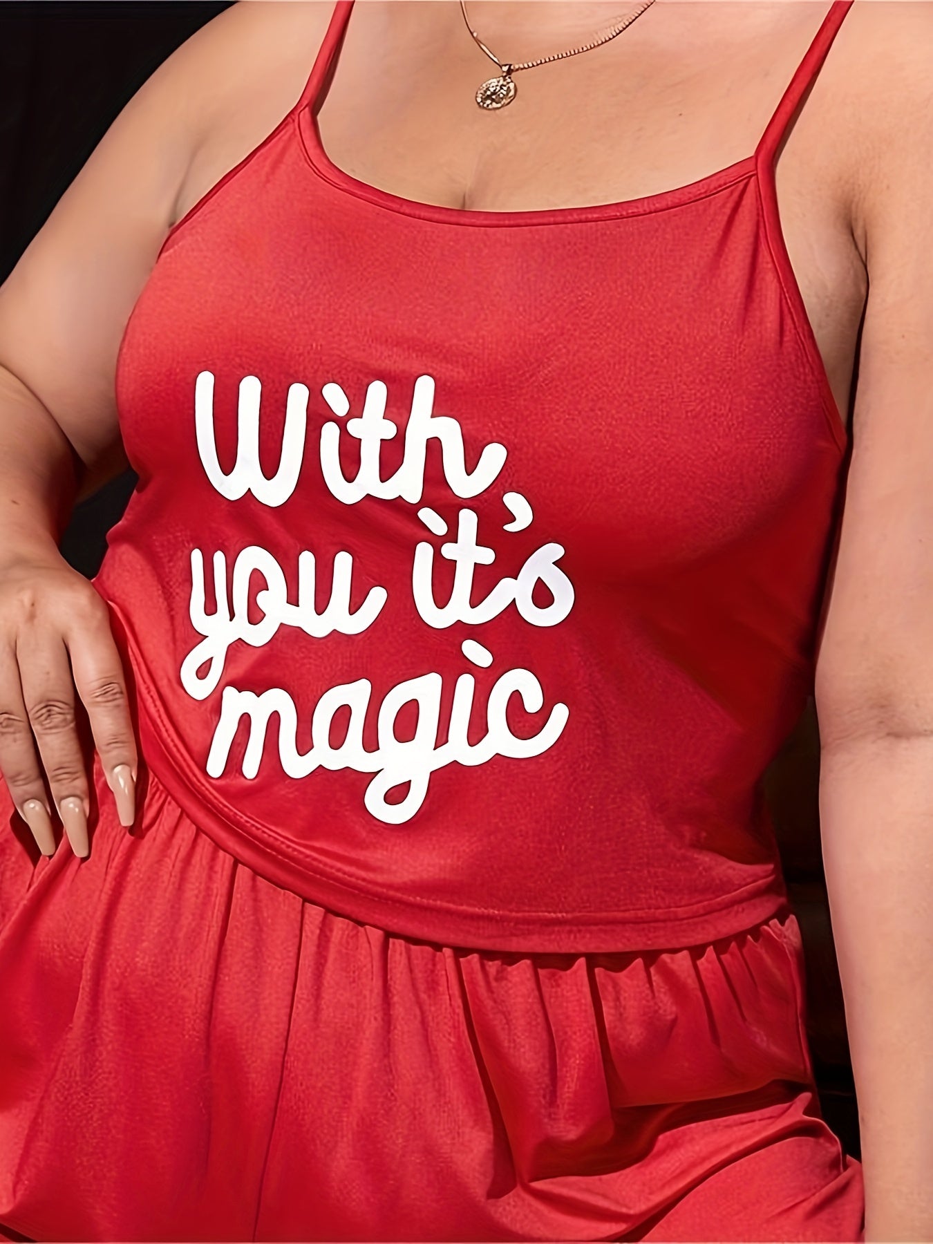 Women's Plus Slogan Print Cami Top & Shorts Pajamas Set