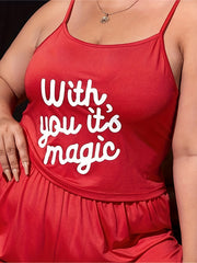 Women's Plus Slogan Print Cami Top & Shorts Pajamas Set