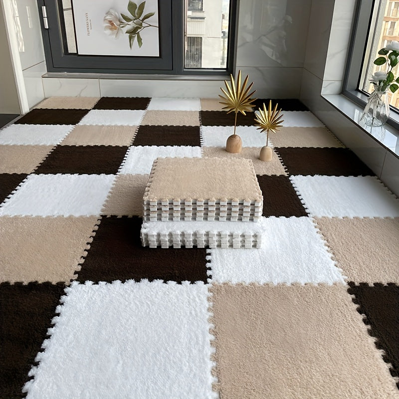 12pcs Plush Puzzle Foam Floor Mat for Bay Window Comfort