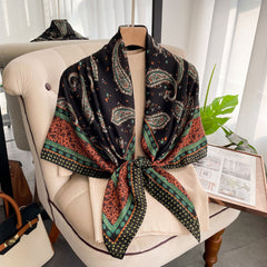 Vintage Paisley Print Silk Square Scarf Shawl for Women