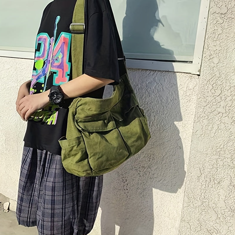 Casual Solid Crossbody Bag Hobo Bag With Pockets
