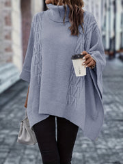 Casual Sweater Women's Plus Solid Cable Bat Sleeve Turtle Neck Jumper