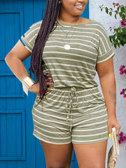 Stripe Print Crop Top & Shorts Set