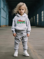 Girls Christmas Letter Hoodie Sweatpants Set