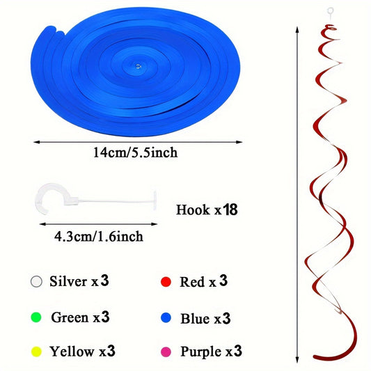 18pcs Colorful Foil Swirl Hanging Decoration For Birthday Christmas Wedding