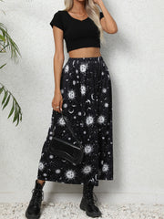 Galaxy Print Midi Skirt High Waist Spring Summer Women's Clothing