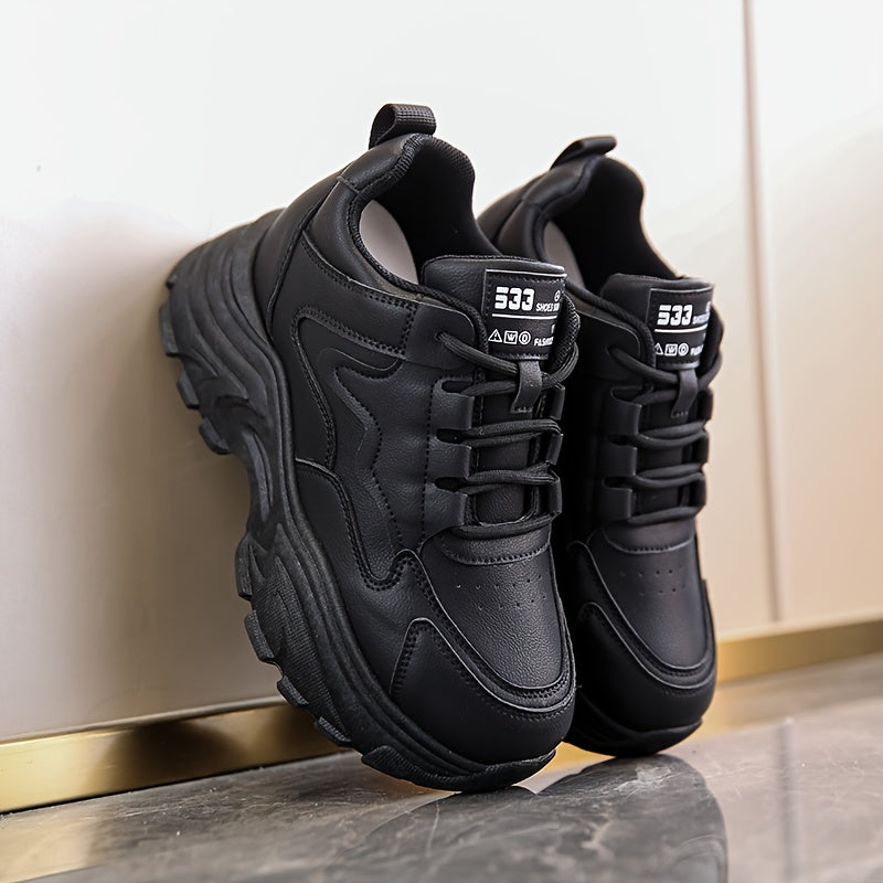 Women's Lace Up Thick Sole Chunky Sneakers Height Increased Platform