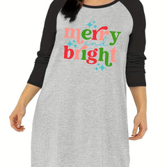 Star Slogan Print Raglan Sleeve Sleep Dress
