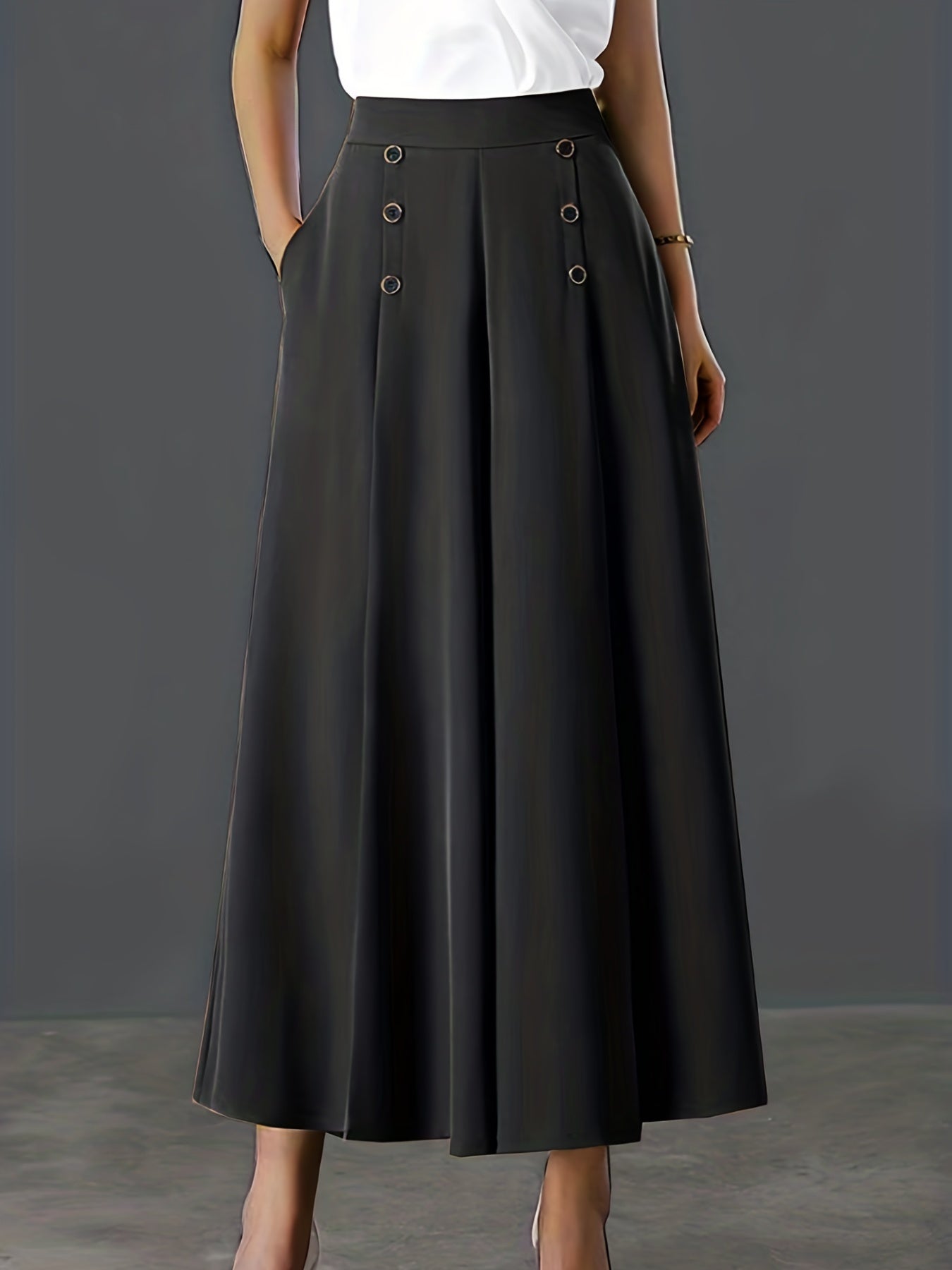 Solid Palazzo Pants Wide Leg With Pockets Women's Clothing