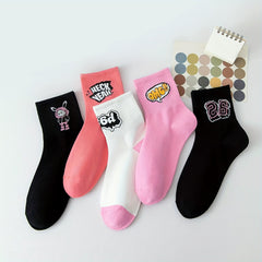 5 Pairs Letter Print Socks - Comfy & Breathable Stockings