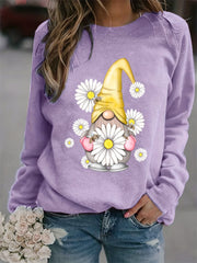 Christmas Daisy Print Crew Neck Sweatshirt