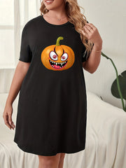 Pumpkin Print Short Sleeve Sleep Dress