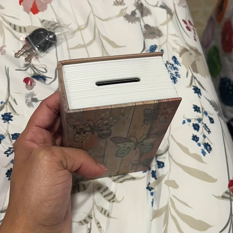 Simulation Butterfly Money Box Bookcase Storage Box with Key Lock