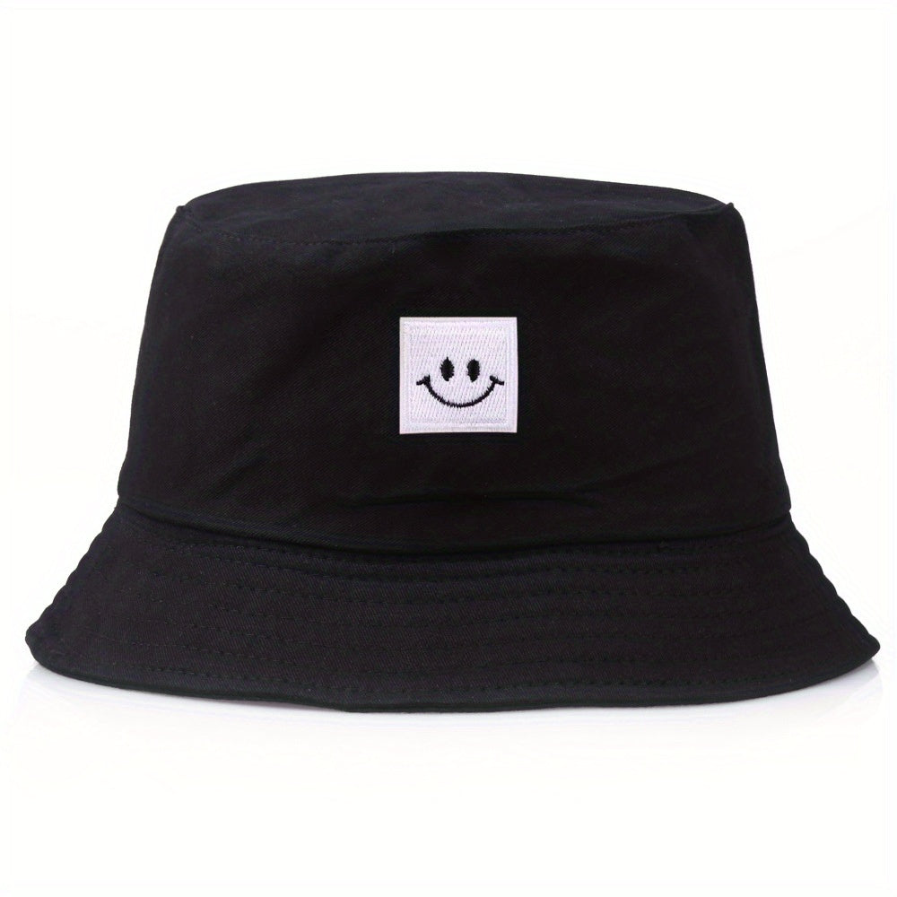 Smiling Face Patch Bucket Hat Lightweight Sunscreen Cap