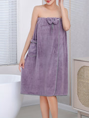 Bow Decor Fuzzy Robe Strapless Women's Sleepwear