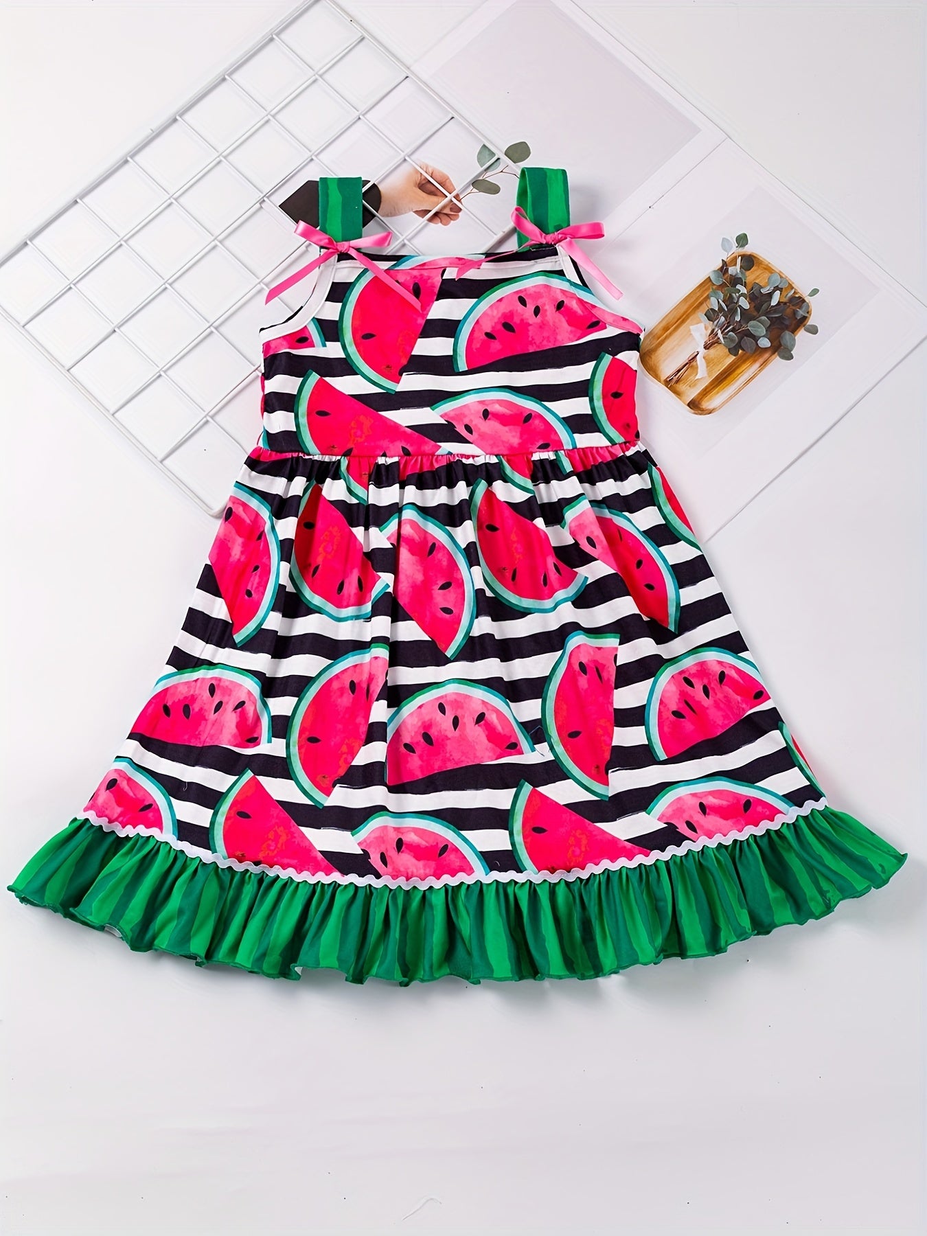 Watermelon Print Thin Strap Dress for Toddler Girls