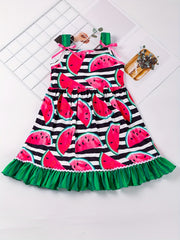 Watermelon Print Thin Strap Dress for Toddler Girls