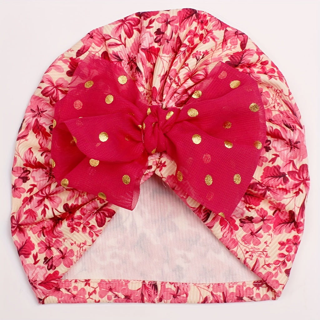 Golden Point Baby Headscarf Hat with Bow for All Seasons
