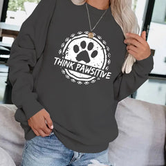 Dog Paw Print Pullover Sweatshirt Casual Loose Drop Shoulder Sweatshirt