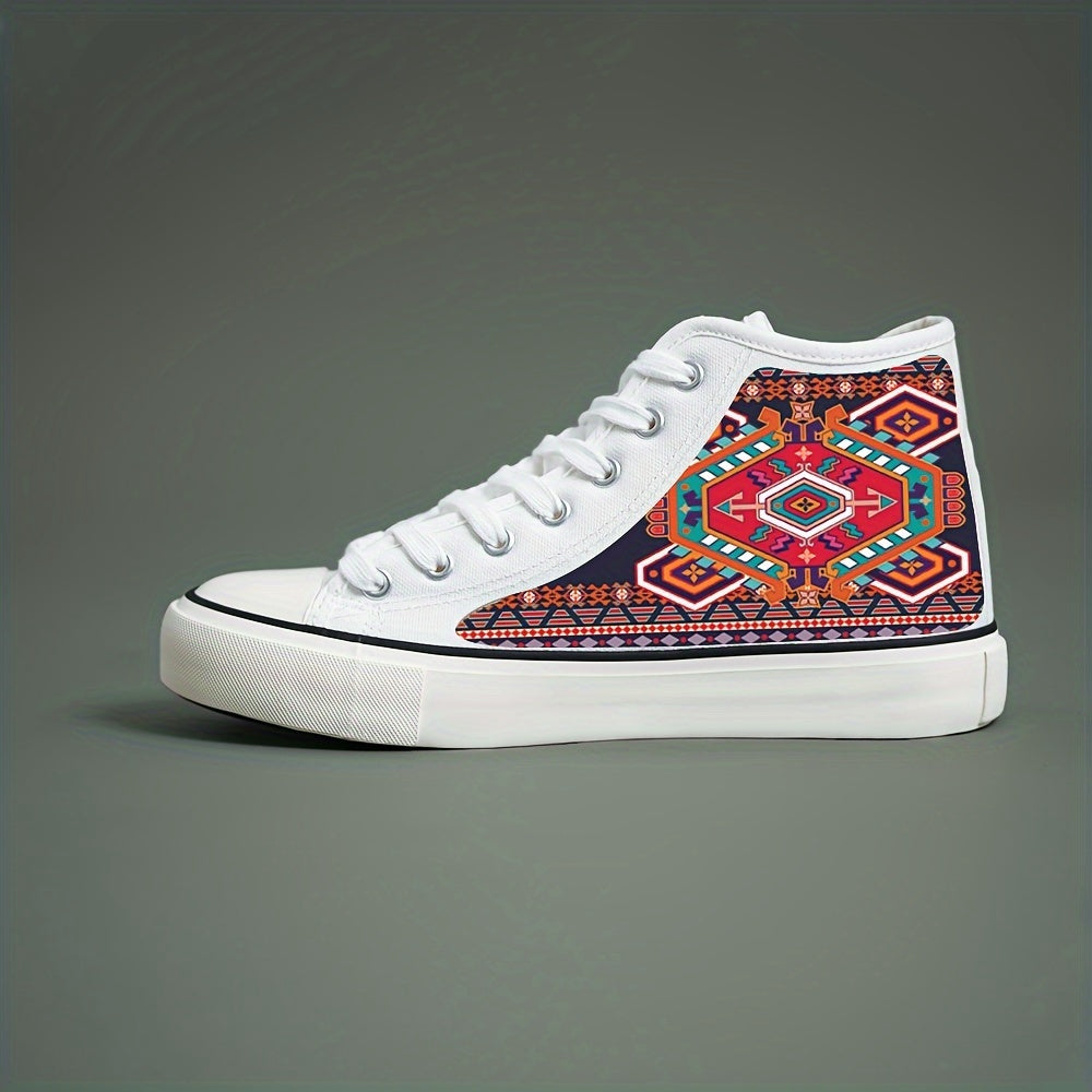 Ethnic Print Chunky Canvas Sneakers High Top Classic Skate Shoes