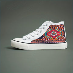 Ethnic Print Chunky Canvas Sneakers High Top Classic Skate Shoes