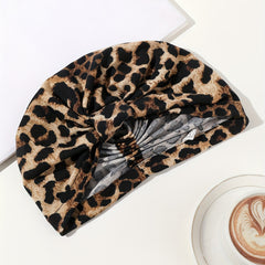 Leopard Print Turban Cap Brown Head Wrap Hijab Lightweight Chemo Hats Beanie